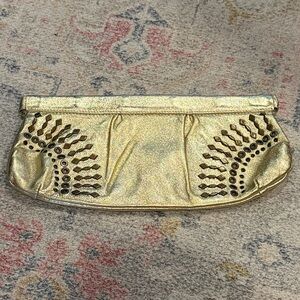 Gold Leather Clutch with Stud Accents